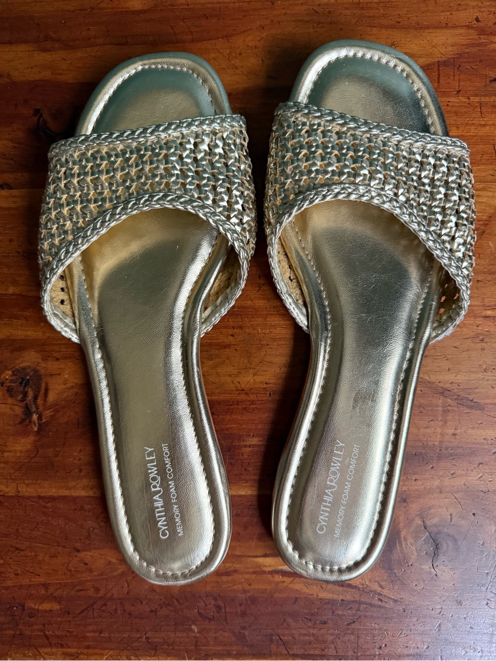 Cynthia Rowley Metallic Gold Woven Slide Sandals size 9